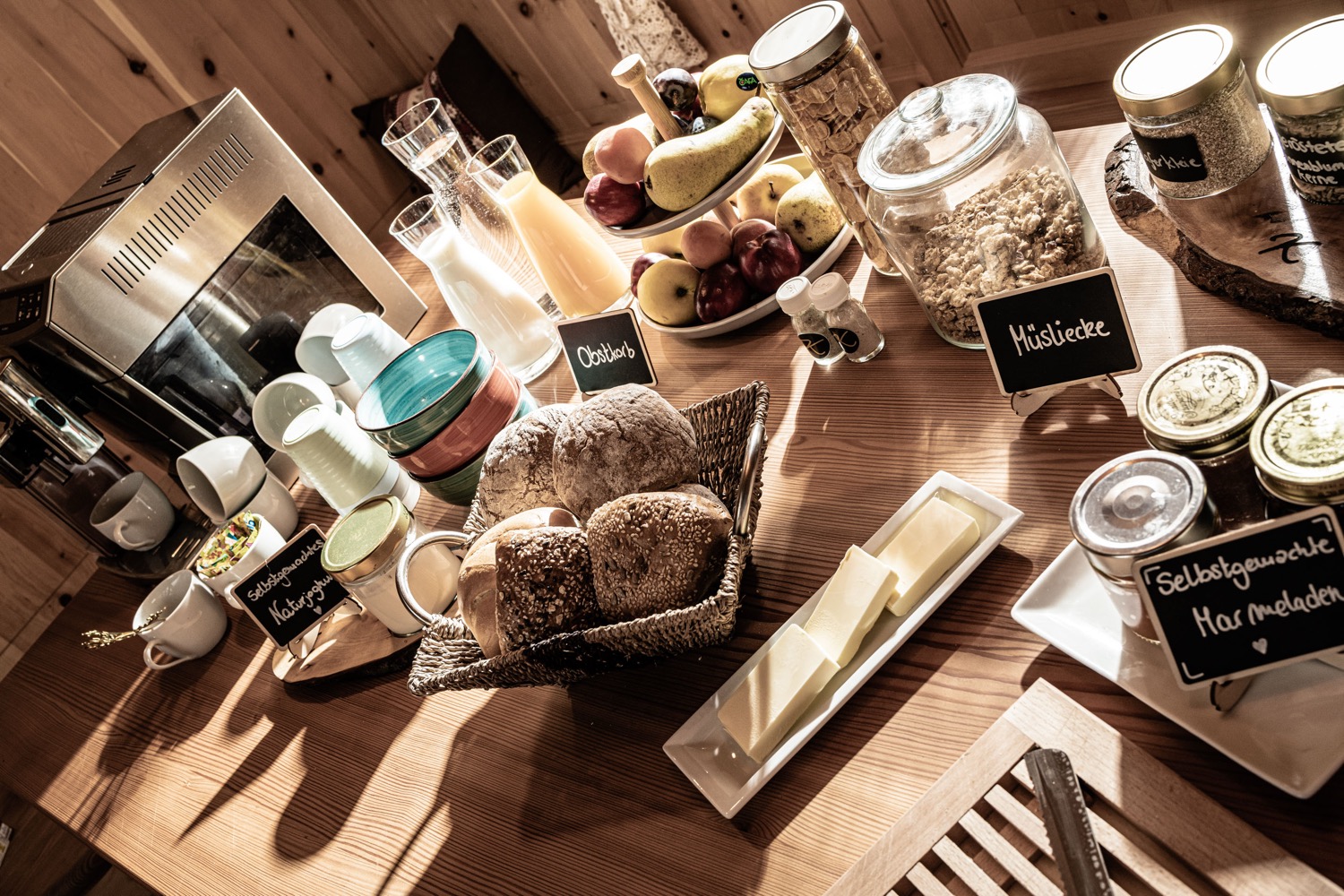 Wooden tableware includes utensils and bowls